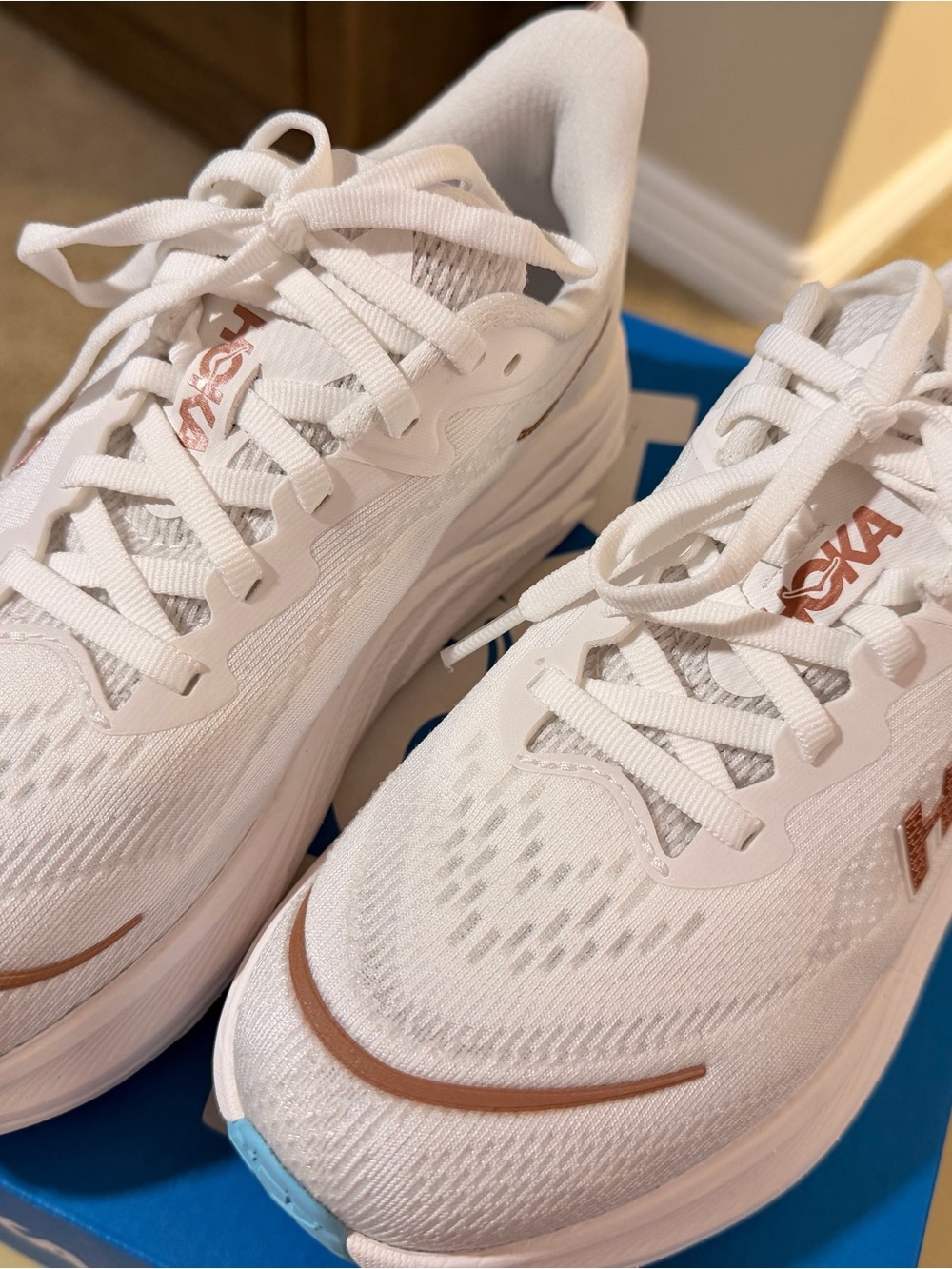 NWT Women’s Hoka Skyflow in Frost/Rose Gold Running Shoes - Picture 3 of 14